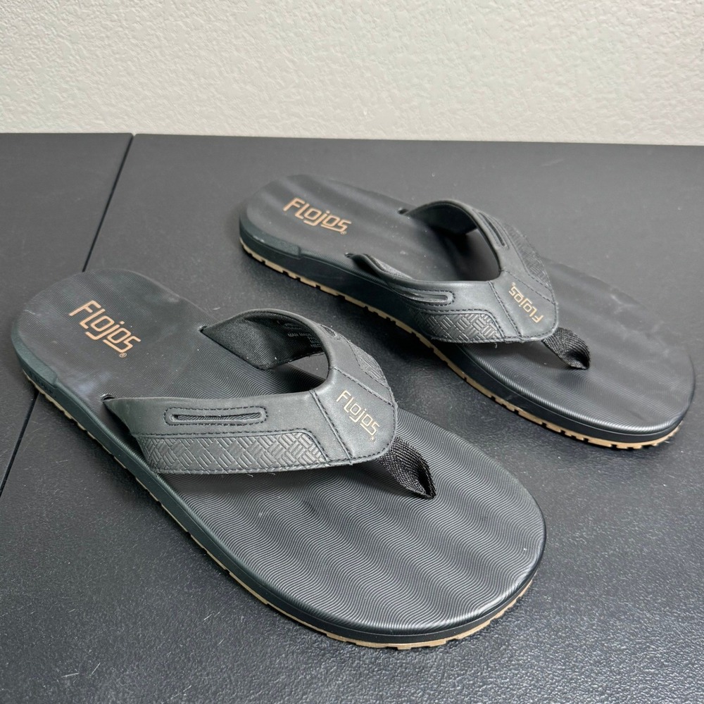 Flojos Mens Black Thong Sandals Flip Flops Size 12 Textured Footbed Summer‎